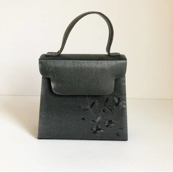 Unbranded Gray Satin Bead Floral Embroidered Micro Evening Bag Party Witchy Goth - Picture 1 of 7
